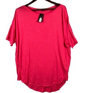 DKNY Womens L Short Sleeve High Low Top Punch Pink Casual Minimalist Tunic Flowy